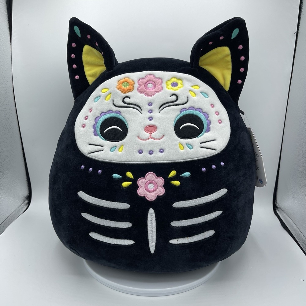 12-Inch Zelina The Day of The Dead Cat - Soft Plush Black Kitty with Sugar Sk...